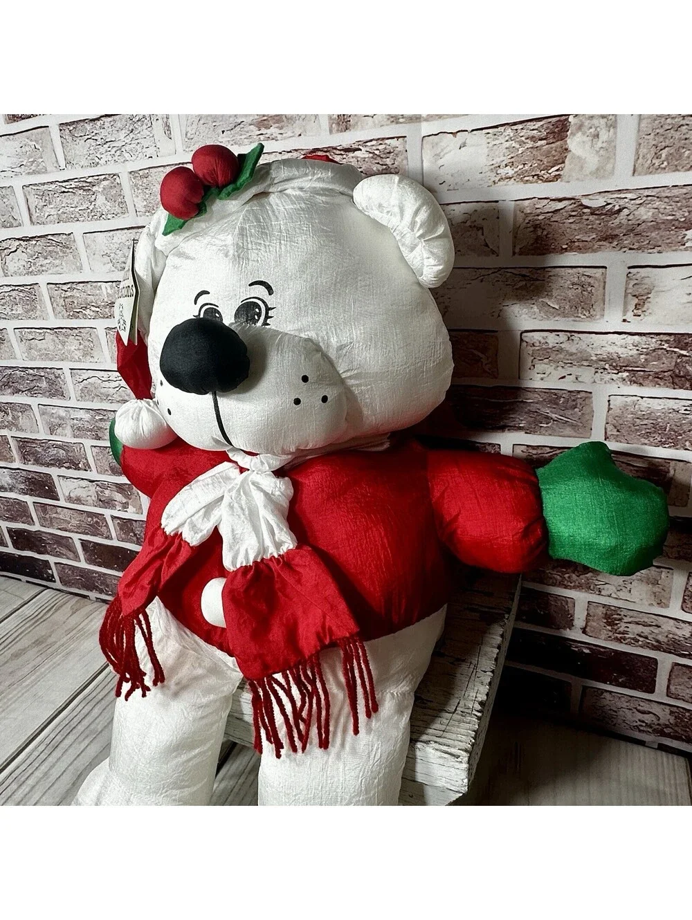 NOS! Vintage Large 24” Nylon Parachute Puffalump Polar Bear Santa Christmas